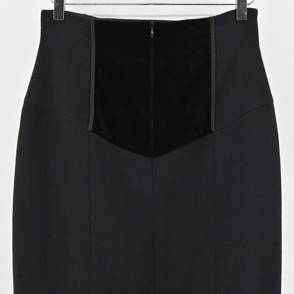 Vtg ESCADA Skirt Sz 38 Solid Black Wool Velvet Sailor Button Pencil Quiet Luxury - Picture 5 of 11